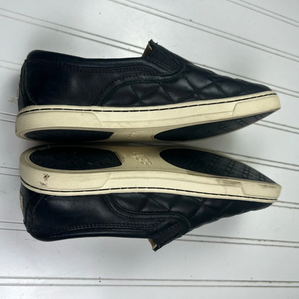 UGG Black Quilted Leather Slip on Sneaker Flats Women’s Size 7.5